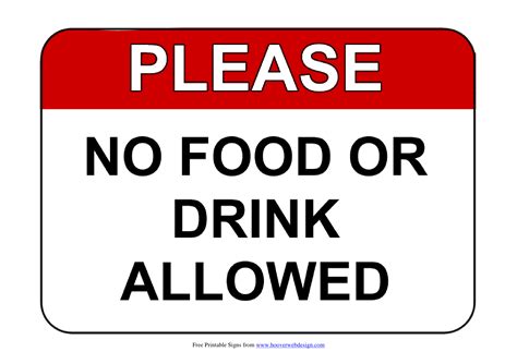 No Food Or Drink Sign Printable